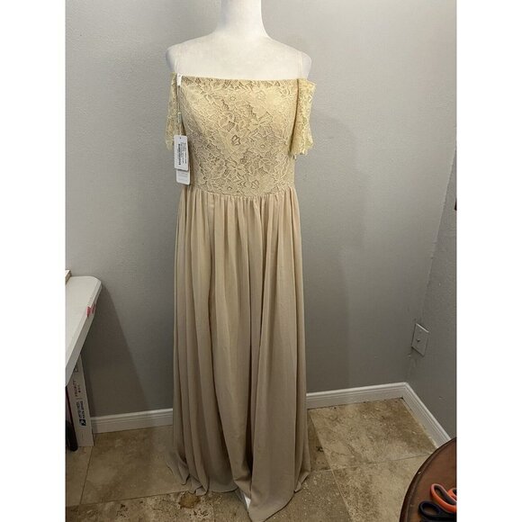 JJ’S House Dress Women 12 Formal Gown Champagne Lace Slit Long Lined Button Back - Picture 1 of 13